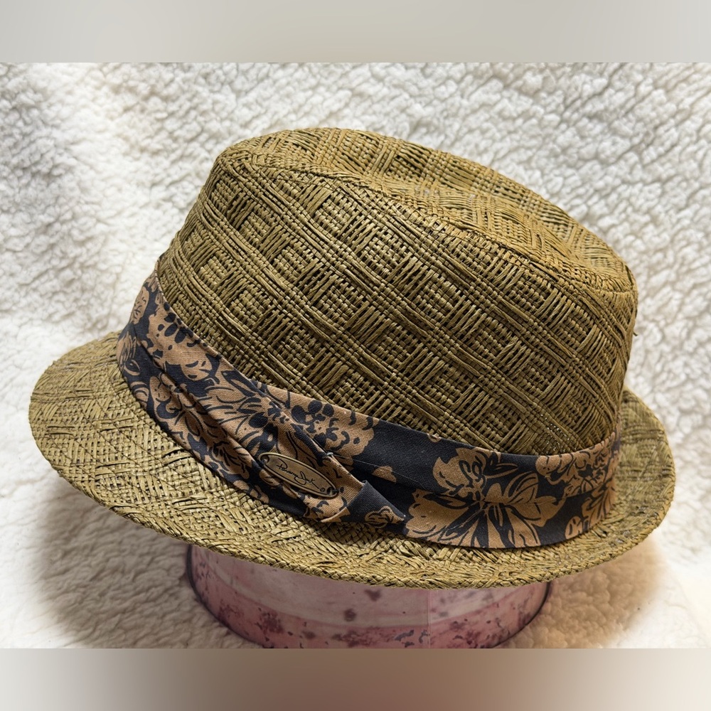 Panama Jack Unisex Striped Band Straw Fedora Hat Size Large